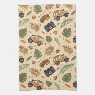 Vintage Road Trip Pattern (3) Tea Towel