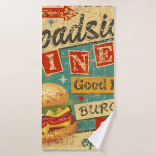 Vintage Roadside Diner metal sign. diner, retro, v Bath Towel