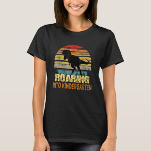 Vintage Roaring Into Kindergarten Teacher Kid Back T-Shirt