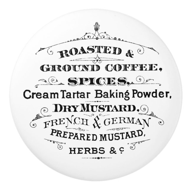 Vintage Roasted Ground Coffee Spices Mustard Ceramic Knob (Front)