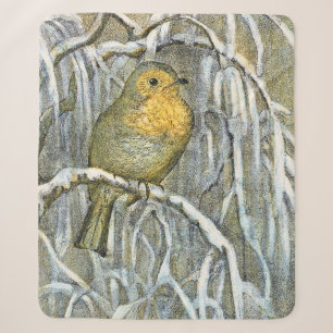Vintage Robin bird on a snowy branch Sherpa Blanket