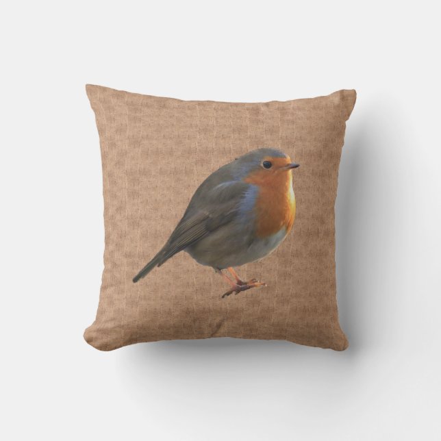 Vintage Robin Birds photos in rustic burlap Cushion (Front)