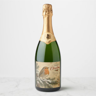 vintage robin christmas champagne bottle label