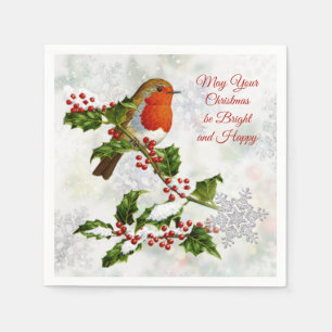 Vintage Robin, Holly, snowflake Napkin
