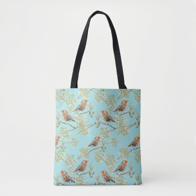 Vintage Robin Readbreast Art Pattern Tote Bag (Front)