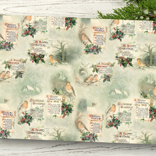 Vintage Robins and Christmas Greetings Tissue Paper