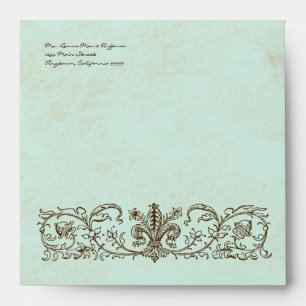 Vintage Robins Egg Blue Crown Swirl Flourish Envelope