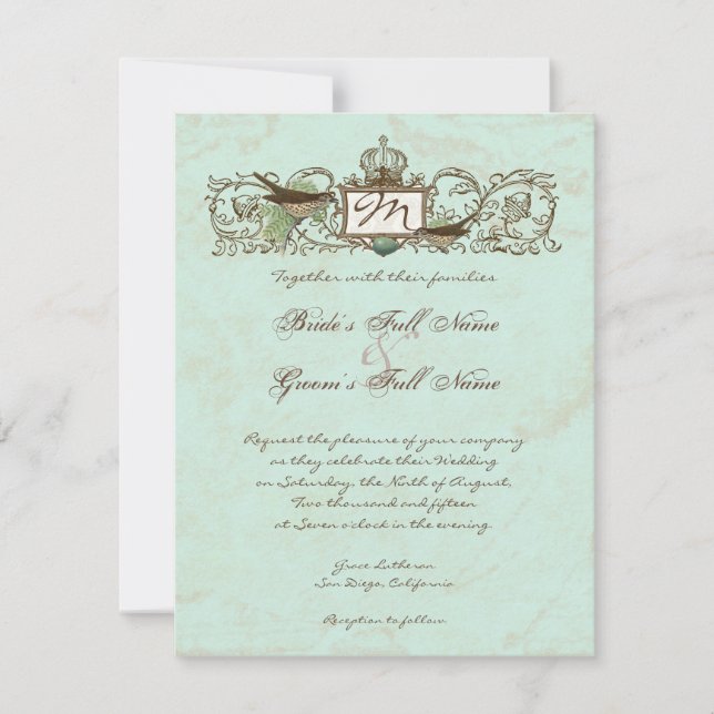 Vintage Robins Egg Blue Crown Swirl Flourish Invitation (Front)