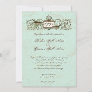 Vintage Robins Egg Blue Crown Swirl Flourish Invitation