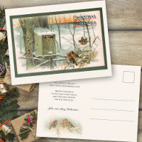 Vintage Robins in Snow with Christmas Greetings