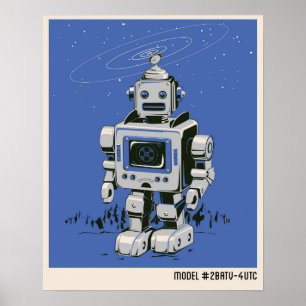 Vintage Robot 2 blue Poster
