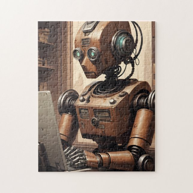 Vintage Robot AI Puzzle - Retro Tech Jigsaw (Vertical)