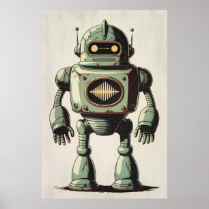 Vintage Robot Illustration - Retro Sci-Fi Artwork Poster