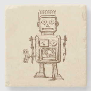 Vintage Robot Sketch / Drawing Stone Coaster
