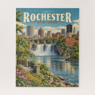 Vintage Rochester New York High Falls Skyline Jigsaw Puzzle