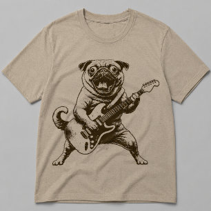 Vintage Rock Band Pug Dog Playing Electric Guitar T-Shirt