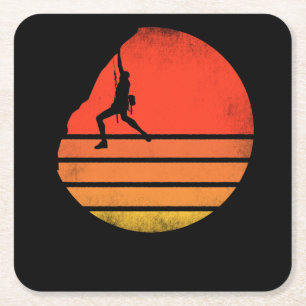 Vintage Rock Climbing Bouldering Square Paper Coaster