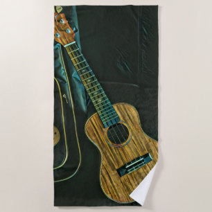 vintage rock guitar player artwork beach towel