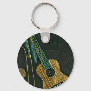 vintage rock guitar player artwork key ring