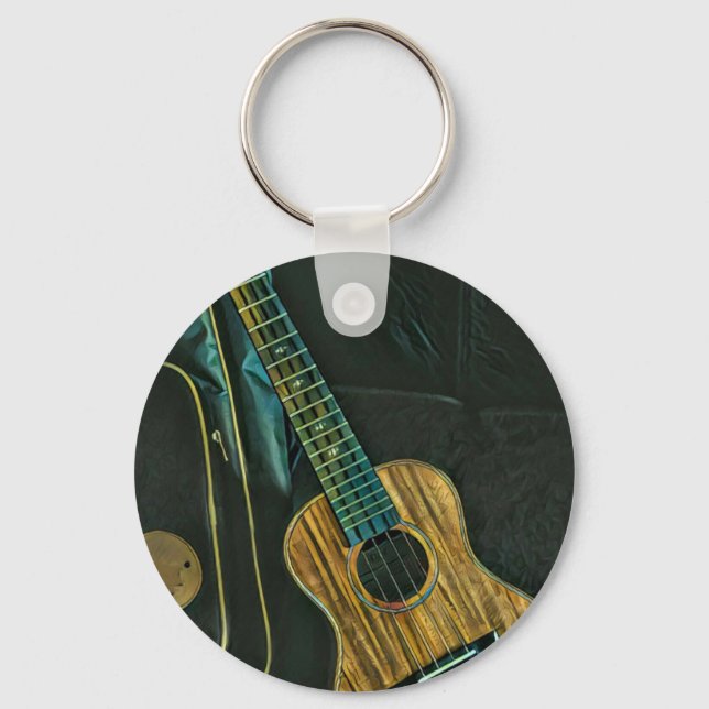 vintage rock guitar player artwork key ring (Front)