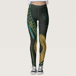 vintage rock guitar player artwork leggings