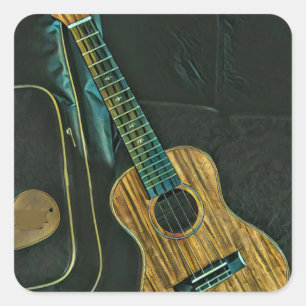 vintage rock guitar player artwork square sticker