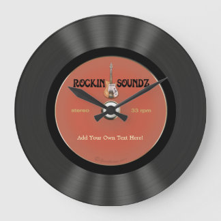Vintage Rock Guitar Vinyl Record Design Large Clock