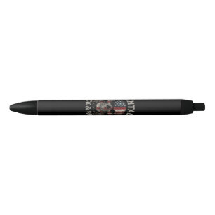 Vintage Rock Skull American Flag Guitar Retro Rock Black Ink Pen
