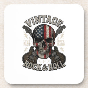 Vintage Rock Skull American Flag Guitar Retro Rock Coaster