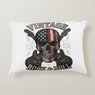 Vintage Rock Skull American Flag Guitar Retro Rock Decorative Cushion
