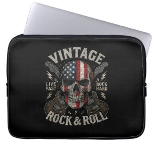 Vintage Rock Skull American Flag Guitar Retro Rock Laptop Sleeve