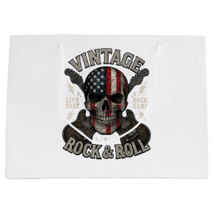 Vintage Rock Skull American Flag Guitar Retro Rock Large Gift Bag