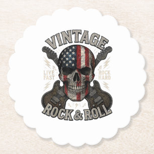 Vintage Rock Skull American Flag Guitar Retro Rock Paper Coaster