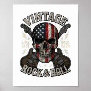 Vintage Rock Skull American Flag Guitar Retro Rock Poster