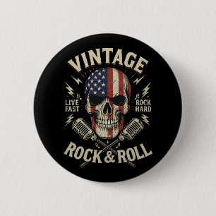 Vintage Rock Skull American Flag Ribbon Microphone 6 Cm Round Badge