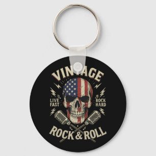 Vintage Rock Skull American Flag Ribbon Microphone Key Ring