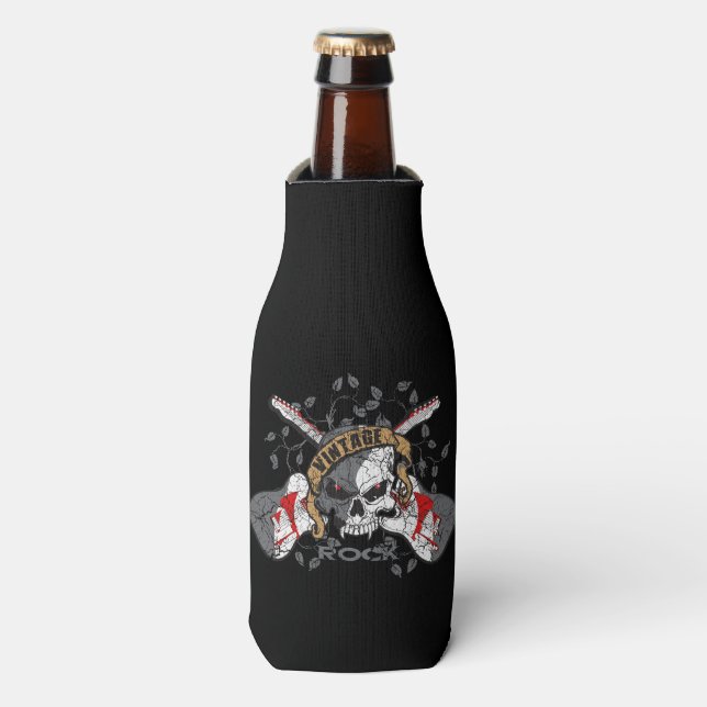 Vintage Rock Skull and Guitars Bottle Cooler (Bottle Front)