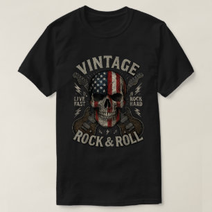 Vintage Rock Skull USA Flag Guitar Shirt
