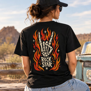 Vintage Rock Star Skeleton Hand Flame T-Shirt