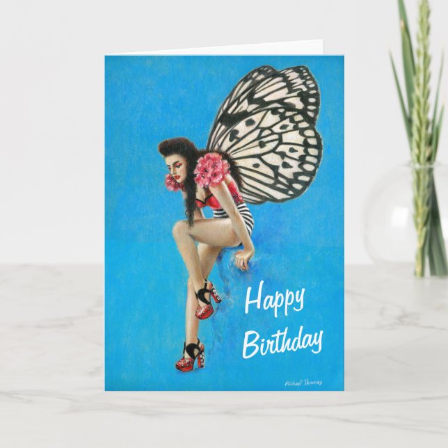 Vintage Rockabilly Fairy Birthday Card (Front)
