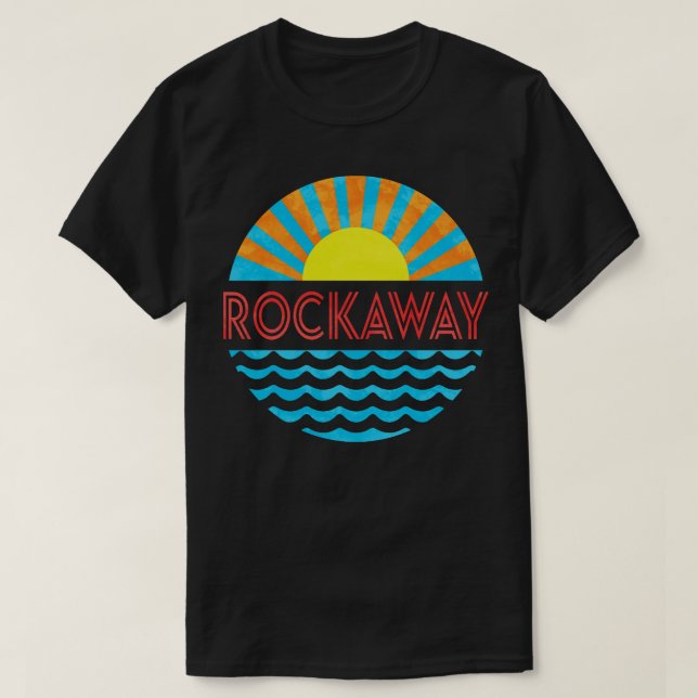 Vintage Rockaway Beach Sun And Waves T-Shirt (Design Front)