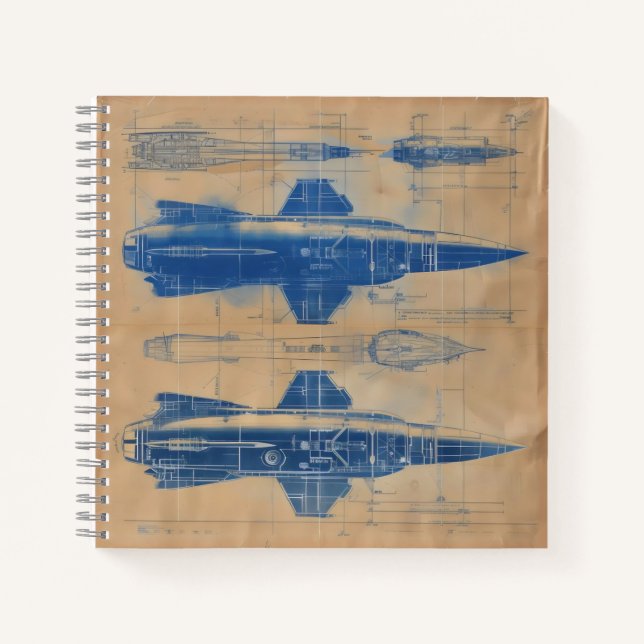 Vintage Rocket Blueprint Notebook (Front)
