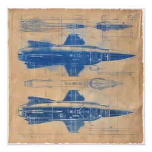 Vintage Rocket Blueprint Photo Print