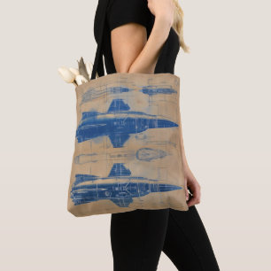 Vintage Rocket Blueprint Tote Bag