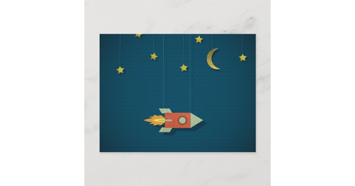 Vintage Rocket in Space Postcard | Zazzle