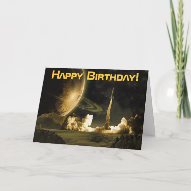 Vintage Rocket Launch Birthday Card (Front)