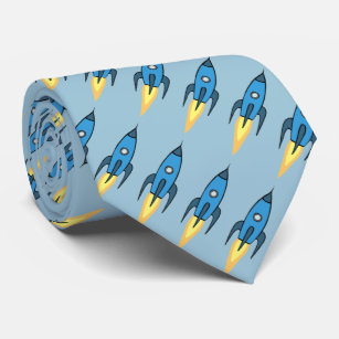 Vintage Rocket Ship Pattern Outer Space Navy Blue Tie