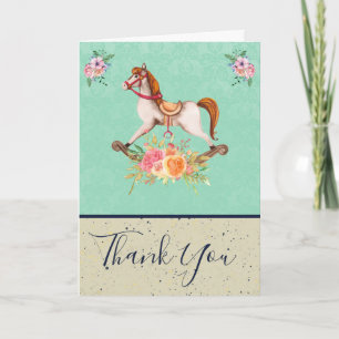 Vintage Rocking Horse and Floral Bouquet Thank You Card