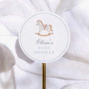 Vintage Rocking Horse Baby Shower Classic Round Sticker