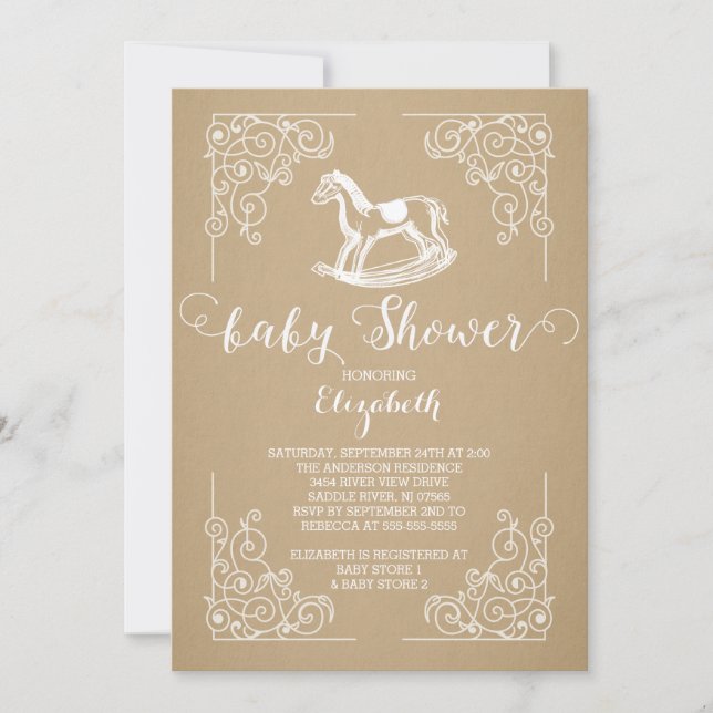 Vintage Rocking Horse Baby Shower Invitation (Front)